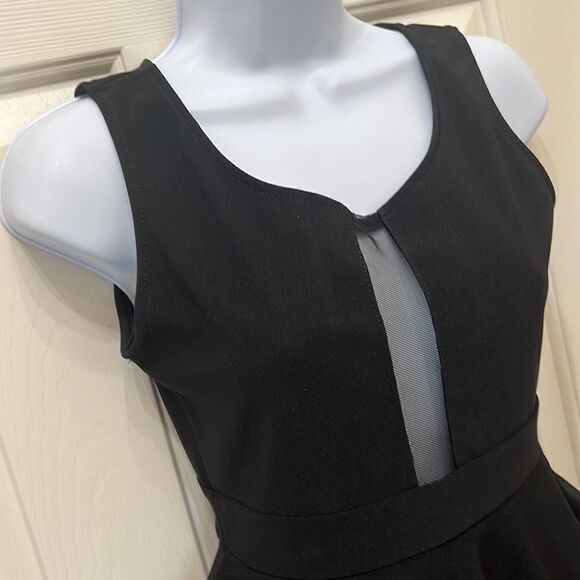 Chocolate USA Black Dress Shirt Sleeve Peplum Skirt Mini Cut Out Zipper Back - Picture 3 of 10